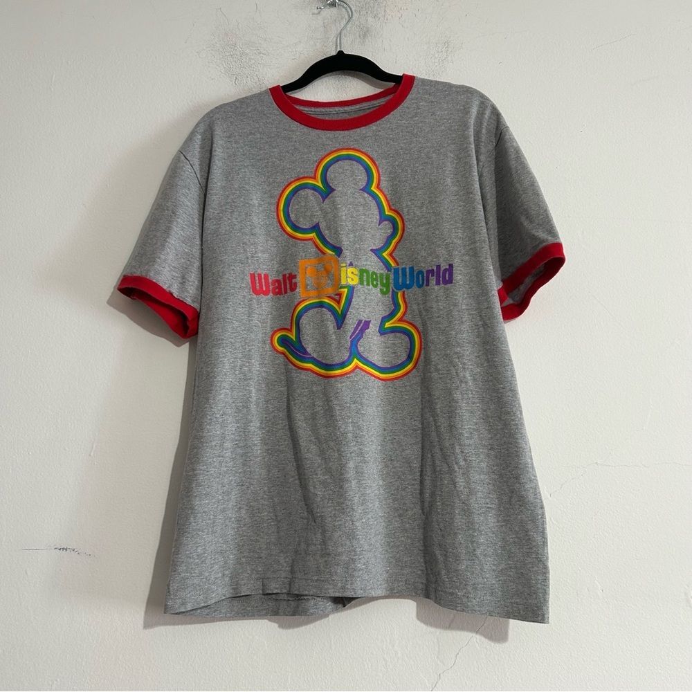 Disney Walt Disney World Rainbow Pride Mickey Raglan Short Sleeve Tee Shirt